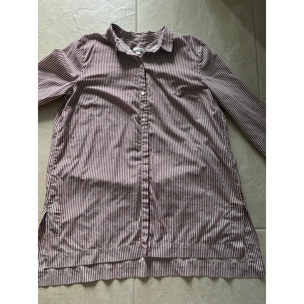 J Jill button Down Tunic Women XLT Burgundy White Stripe Career Classic Preppy - Picture 3 of 8